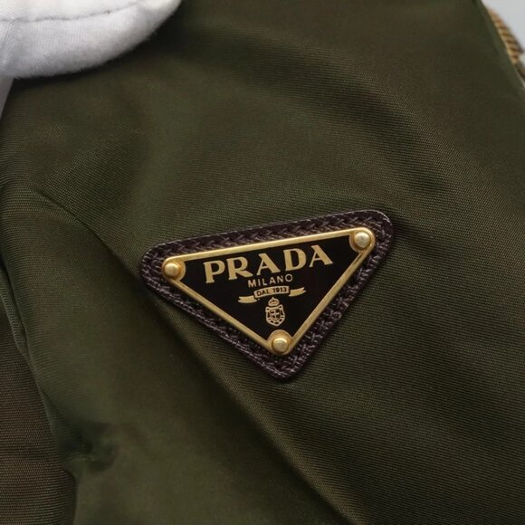 PRADA Shoulder Bag Nylon Khaki Gold Auth 120599 - Picture 9 of 16